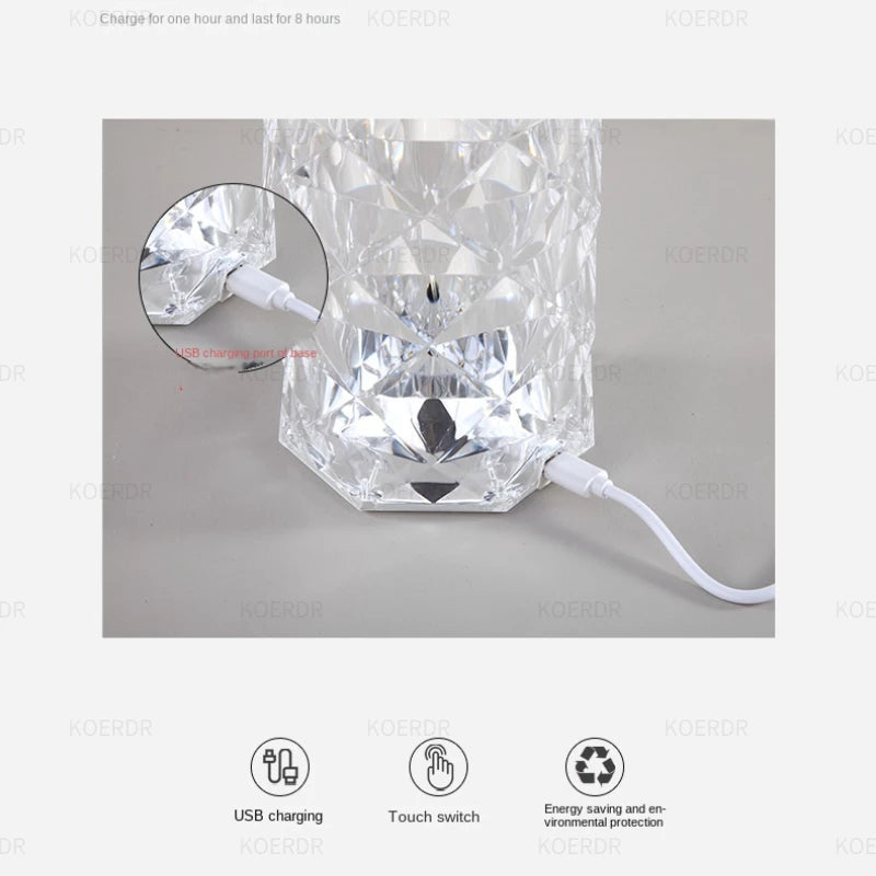 16 Colors Rechargeable 3D Diamond Crystal LED Lamp