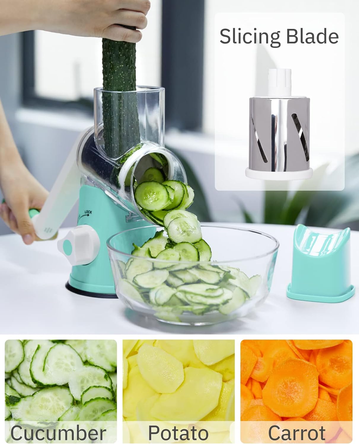 Tabletop Drum Grater Manual Rotary Vegetable Slicer Cutter Kitchen