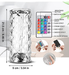 16 Colors Rechargeable 3D Diamond Crystal LED Lamp