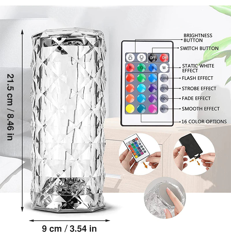 16 Colors Rechargeable 3D Diamond Crystal LED Lamp